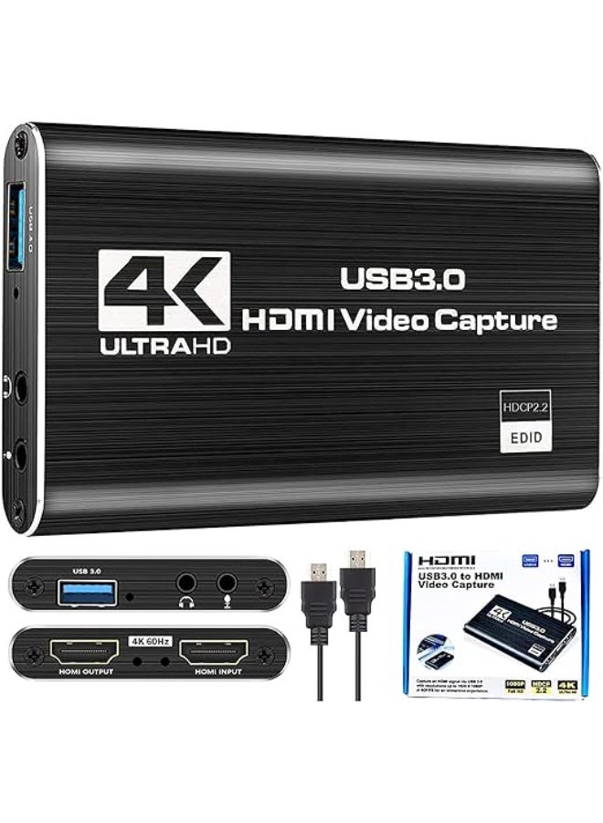 4K HDMI Game Capture Card (Black) - 1080P 60fps Video Recording & Live Streaming for DSLR, Camcorder & Action Cams - Image 1